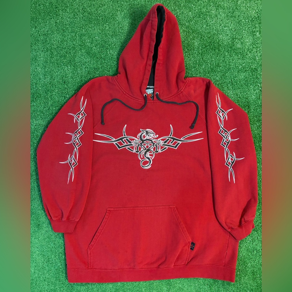 Y2K Top Heavy Dragon Tribal Red Hoodie
